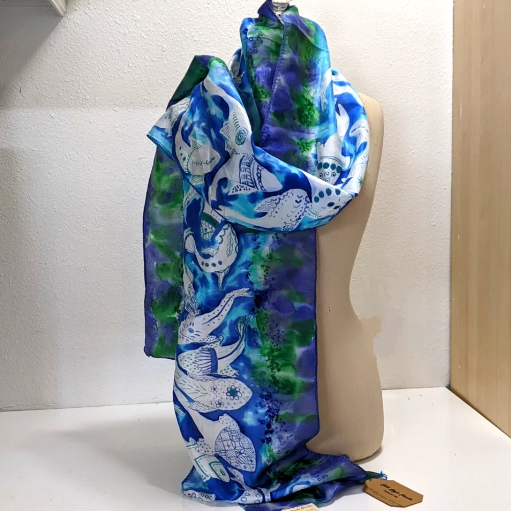 Hand Painted Silk Scarf, NWT